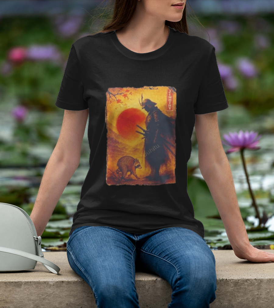 Jimothy Samurai Warrior And Raccoon Japanese Sunset T-Shirt