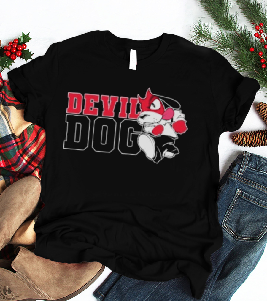 Devil Dog Cartoon Red And White T-Shirt