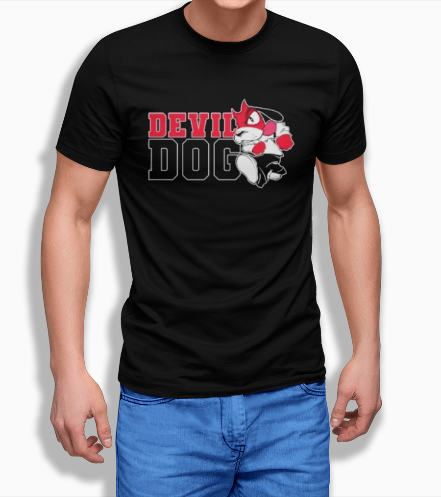 Devil Dog Cartoon Red And White T-Shirt