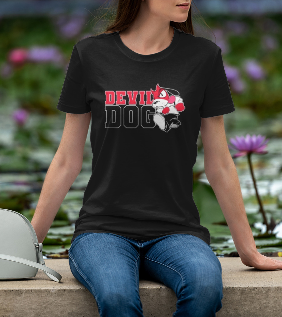 Devil Dog Cartoon Red And White T-Shirt