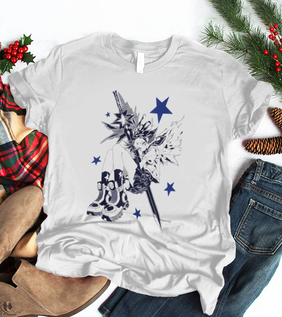 Arkestar Anime Girl Sword Wings Blue Stars T-Shirt