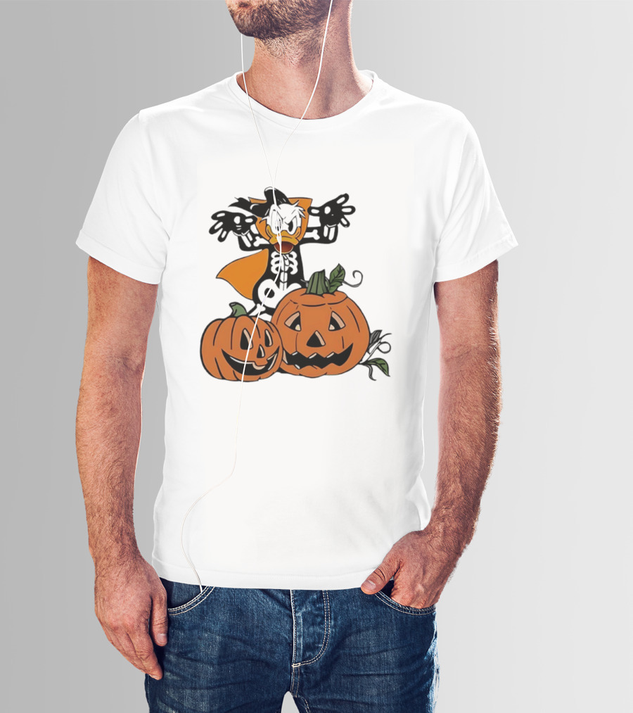 Donald Duck Skeleton Costume With Pumpkins Disney Halloween T-Shirt