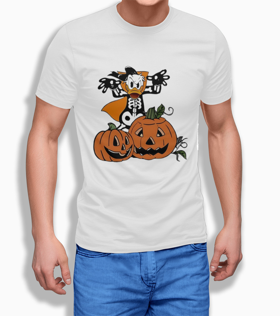 Donald Duck Skeleton Costume With Pumpkins Disney Halloween T-Shirt