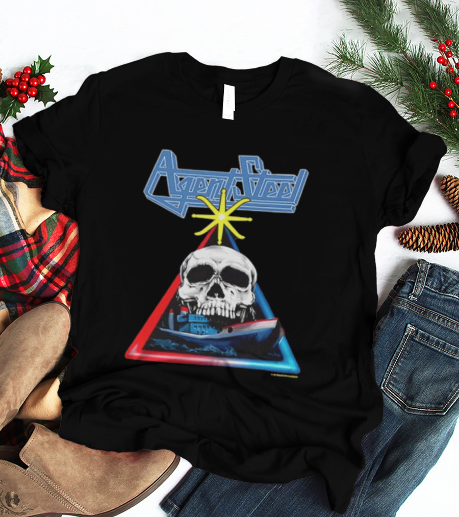 Agent Steel The Road To Atlantis Tour 1987 Skull Ship London Hamburg Two Sided T-Shirt