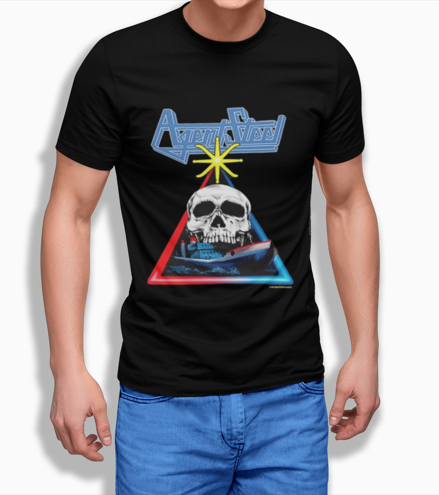 Agent Steel The Road To Atlantis Tour 1987 Skull Ship London Hamburg Two Sided T-Shirt