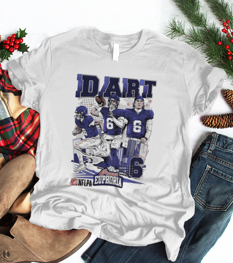 Jaxson Dart #6 New York Giants Football Comic Superpower Quarterback T-Shirt