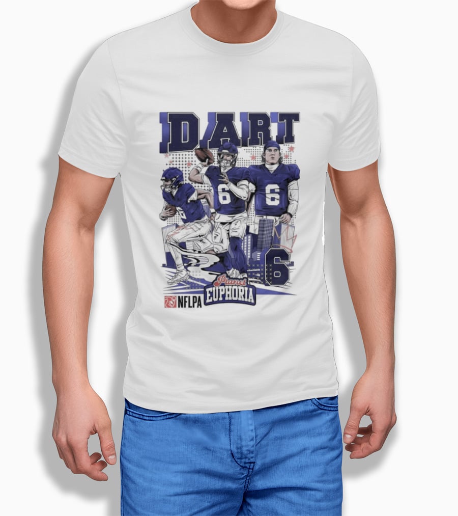 Jaxson Dart #6 New York Giants Football Comic Superpower Quarterback T-Shirt