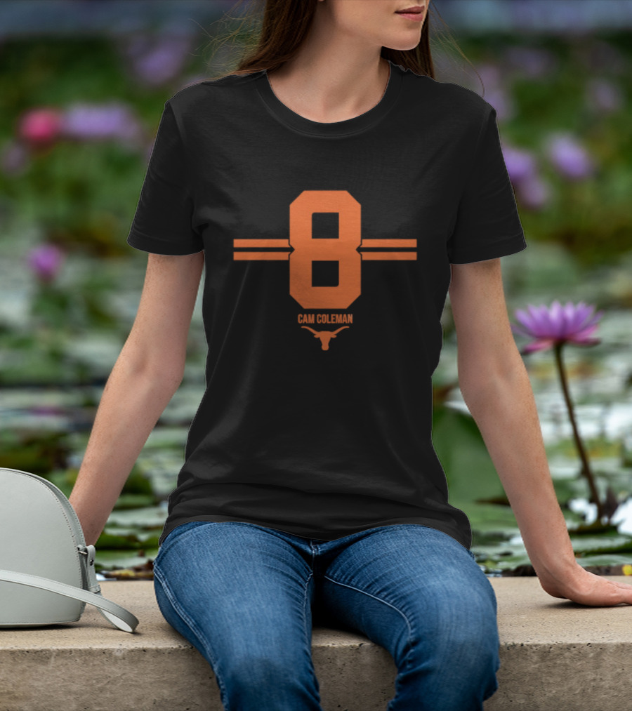 Texas Longhorns Cam Coleman Number 8 NCAA Football T-Shirt