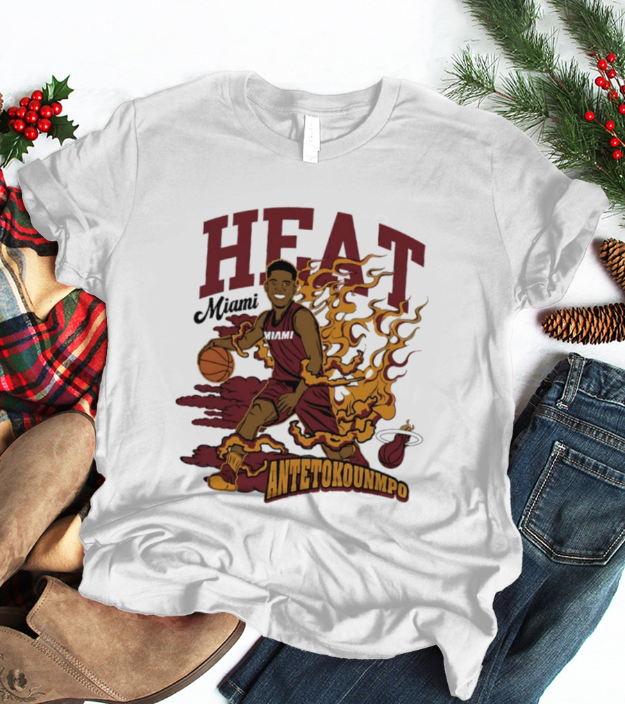 Miami Heat Antetokounmpo Basketball Flame Comic T-Shirt