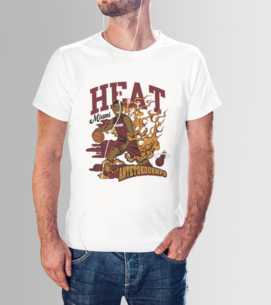 Miami Heat Antetokounmpo Basketball Flame Comic T-Shirt
