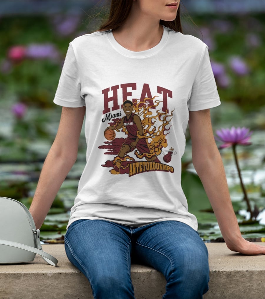 Miami Heat Antetokounmpo Basketball Flame Comic T-Shirt