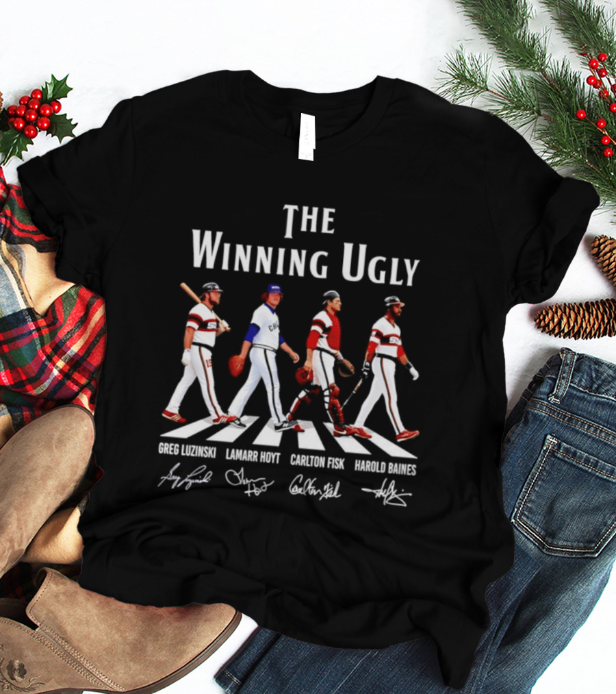 Chicago White Sox The Winning Ugly Greg Luzinski Lamarr Hoyt Carlton Fisk Harold Baines Signatures Abbey Road T-Shirt
