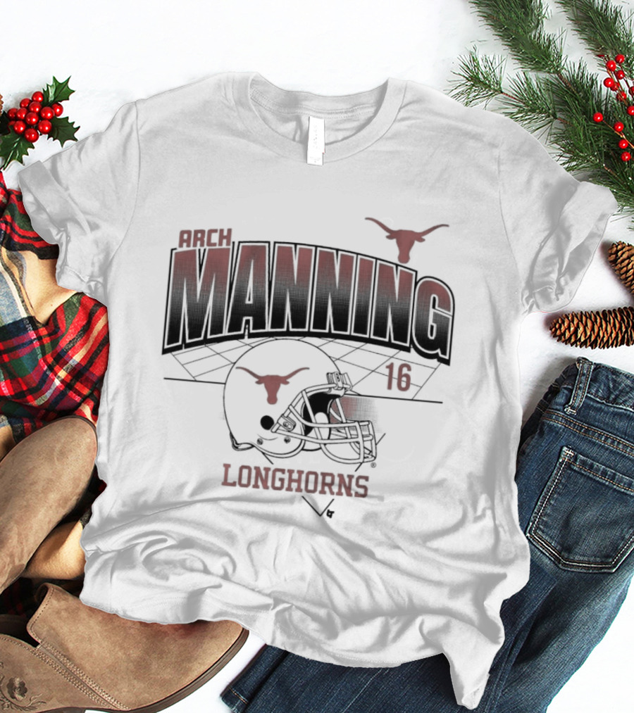 Texas Longhorns Arch Manning 16 Football Helmet Grid T-Shirt
