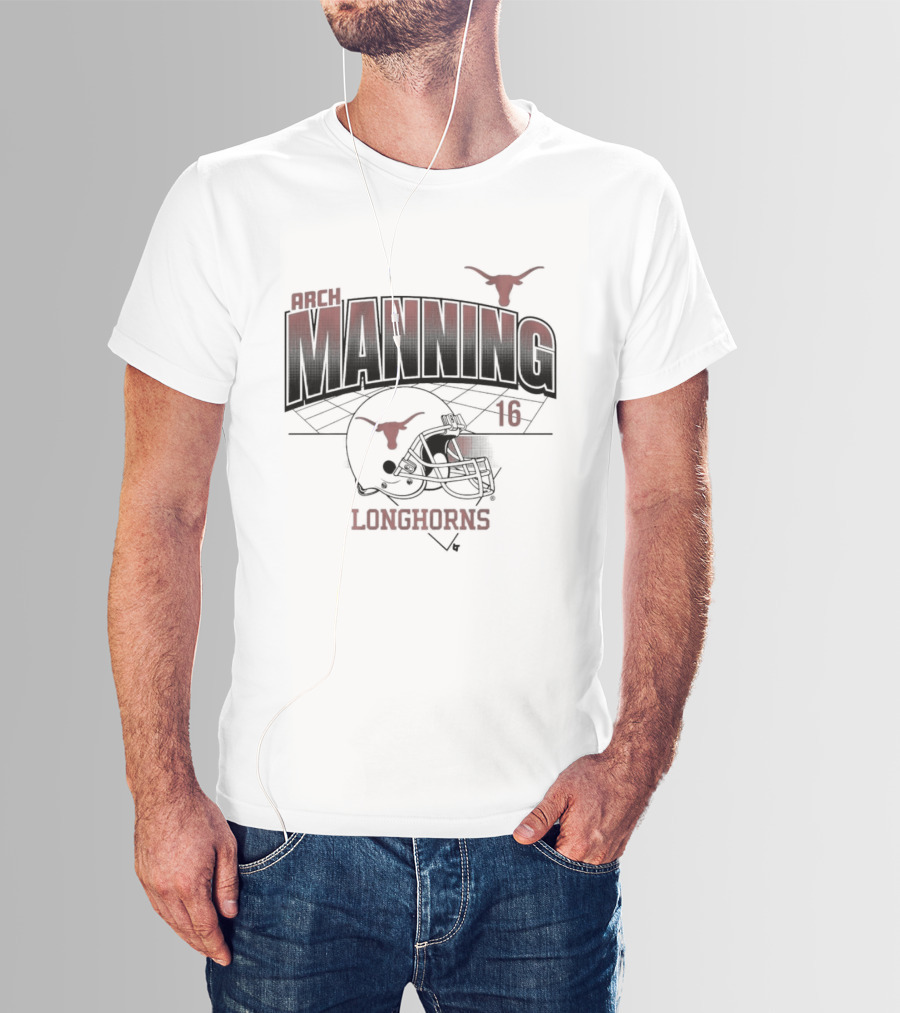 Texas Longhorns Arch Manning 16 Football Helmet Grid T-Shirt