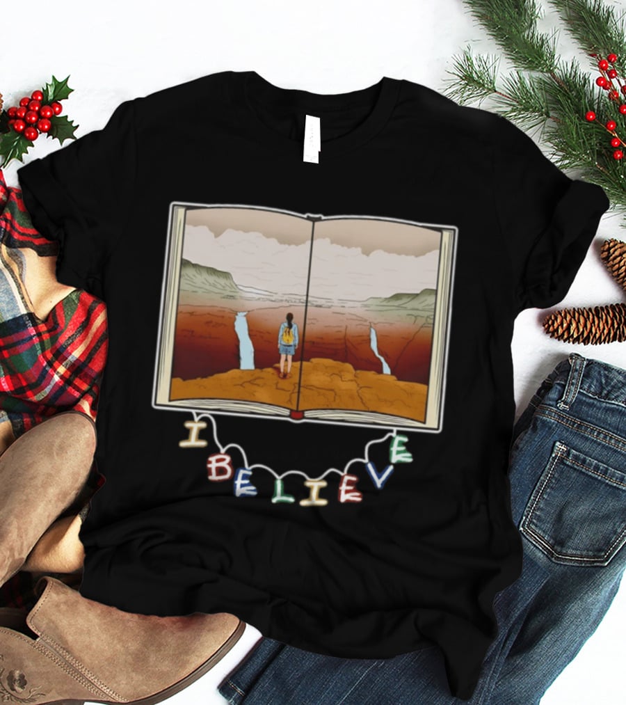 I Believe Open Book Landscape Journey Adventure T-Shirt