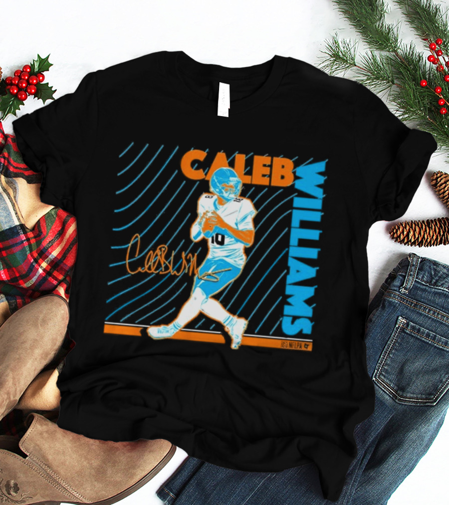 Caleb Williams Neon Nights Football Pose With Signature T-Shirt