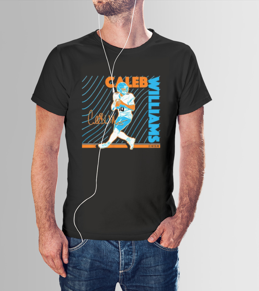 Caleb Williams Neon Nights Football Pose With Signature T-Shirt