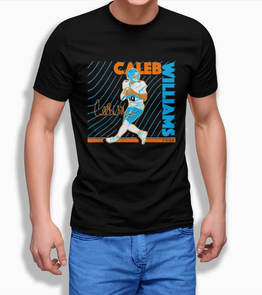 Caleb Williams Neon Nights Football Pose With Signature T-Shirt