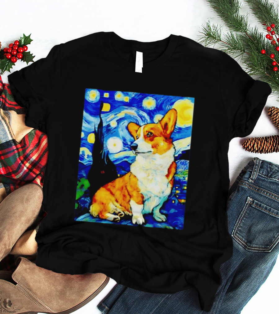 Corgi The Starry Night Vincent Van Gogh Dog Art Collaboration T-Shirt