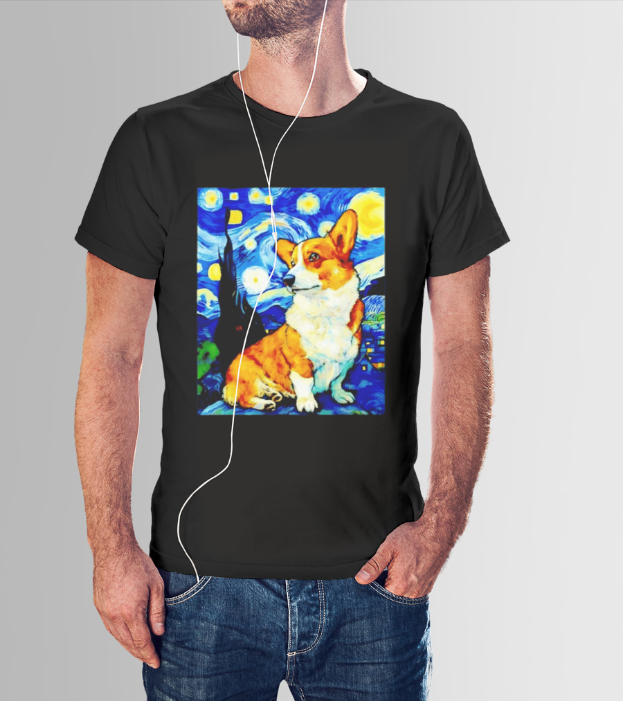 Corgi The Starry Night Vincent Van Gogh Dog Art Collaboration T-Shirt