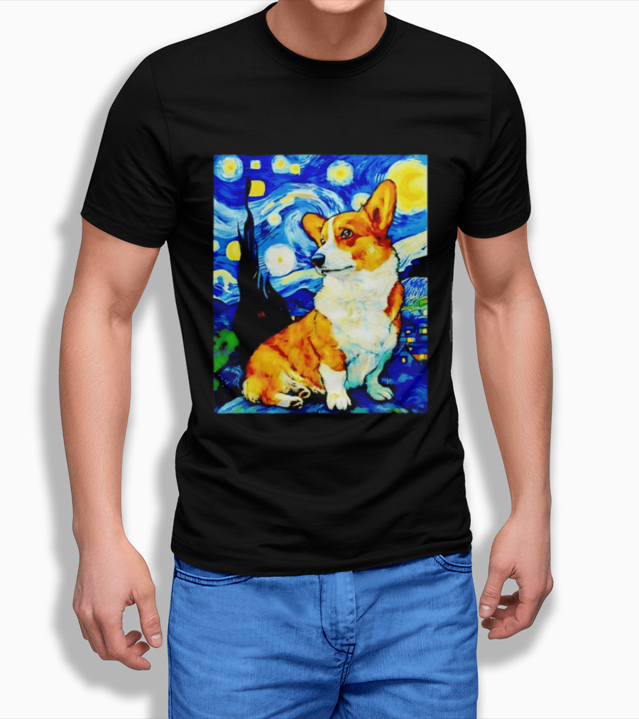 Corgi The Starry Night Vincent Van Gogh Dog Art Collaboration T-Shirt