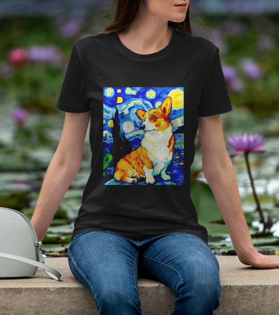 Corgi The Starry Night Vincent Van Gogh Dog Art Collaboration T-Shirt