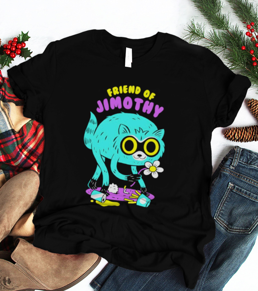 Friend Of Jimothy Raccoon Holding Flower Cute Cartoon T-Shirt