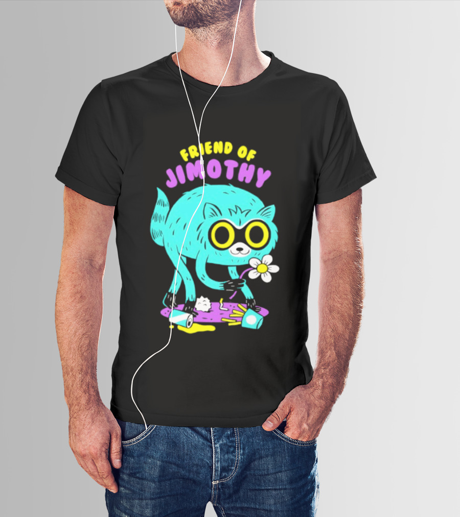 Friend Of Jimothy Raccoon Holding Flower Cute Cartoon T-Shirt