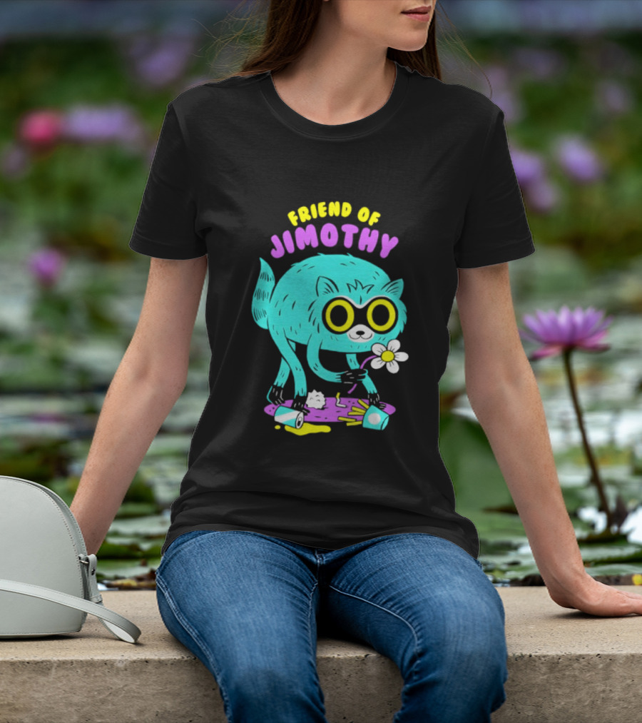 Friend Of Jimothy Raccoon Holding Flower Cute Cartoon T-Shirt