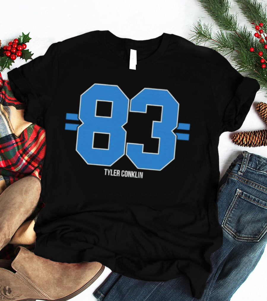 Tyler Conklin 83 Blue Stripe Detroit Lions Number T-Shirt