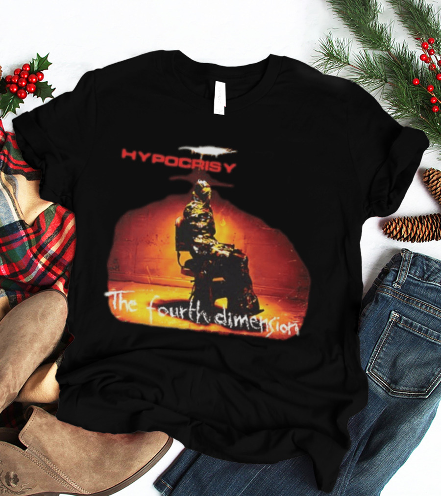 Hypocrisy The Fourth Dimension Red Text And Seated Figure T-Shirt