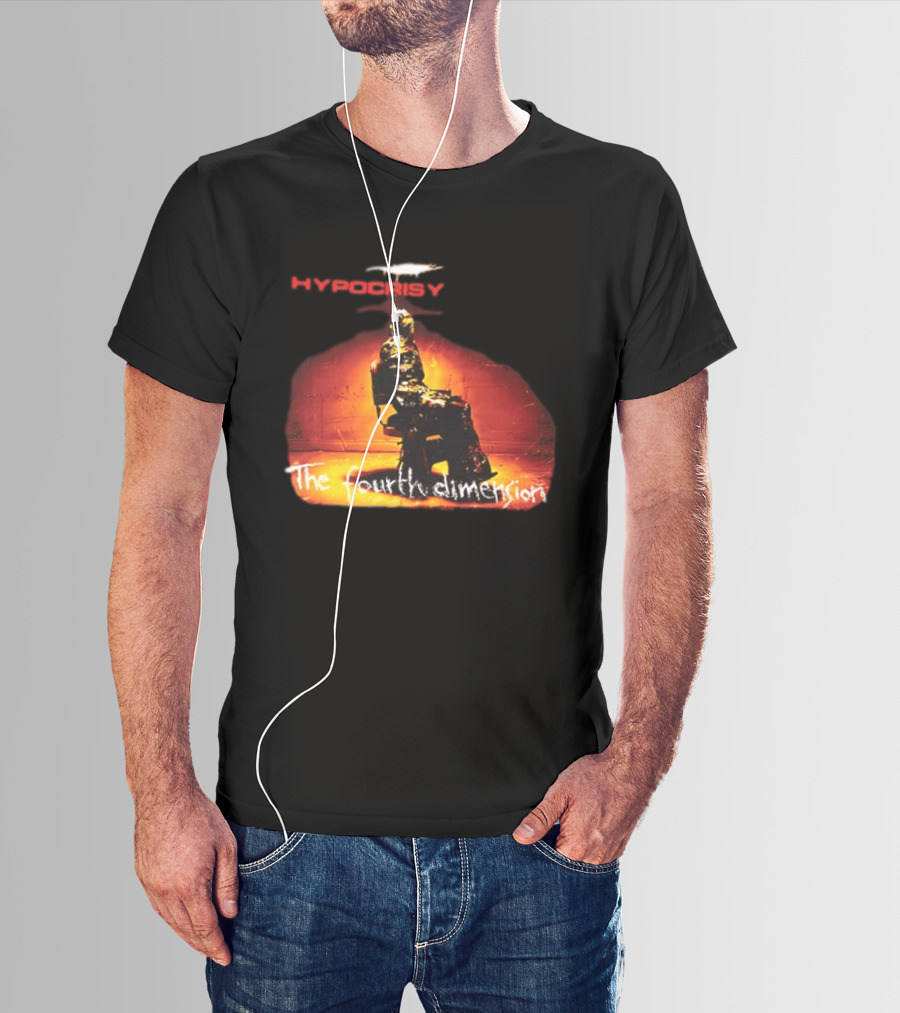 Hypocrisy The Fourth Dimension Red Text And Seated Figure T-Shirt