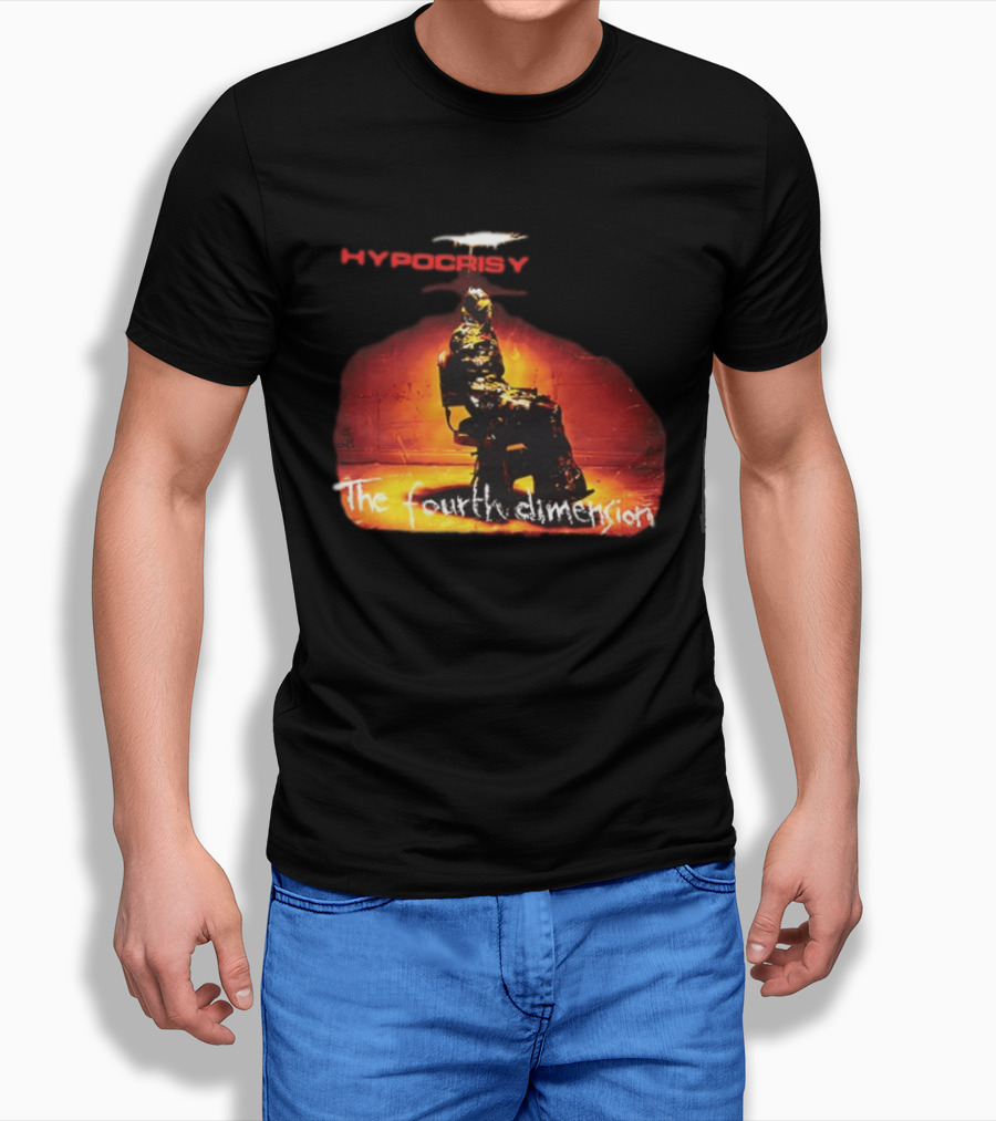 Hypocrisy The Fourth Dimension Red Text And Seated Figure T-Shirt