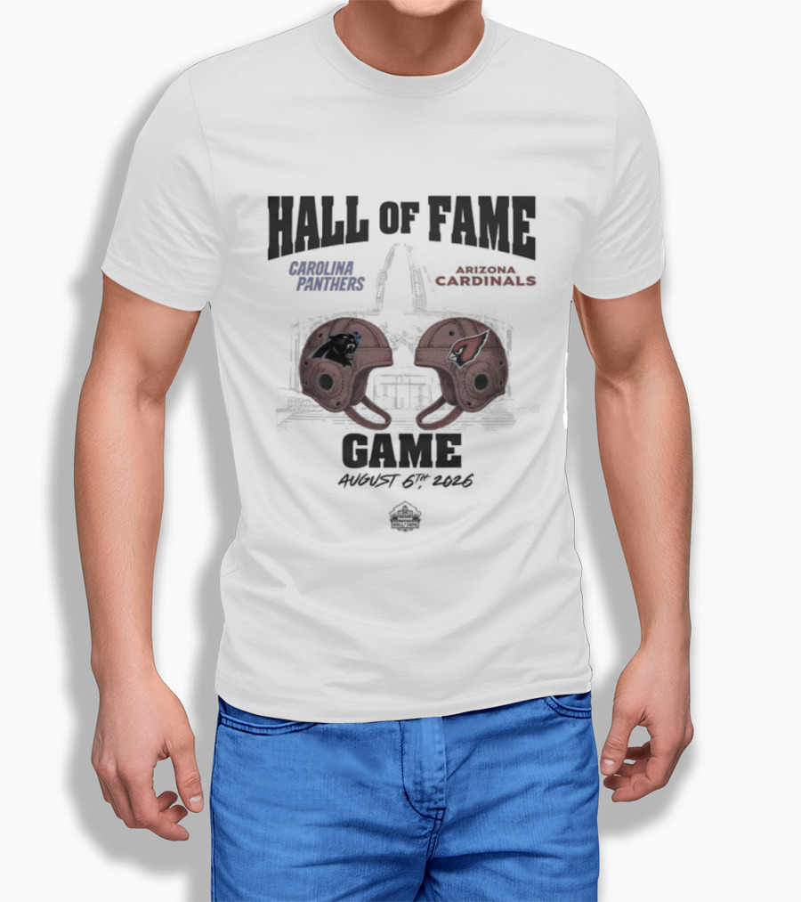 Carolina Panthers Arizona Cardinals 2026 Hall Of Fame Dueling Helmets NFL Matchup T-Shirt