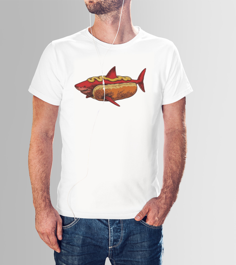 Shark Hot Dog Mustard Mashup Humor T-Shirt