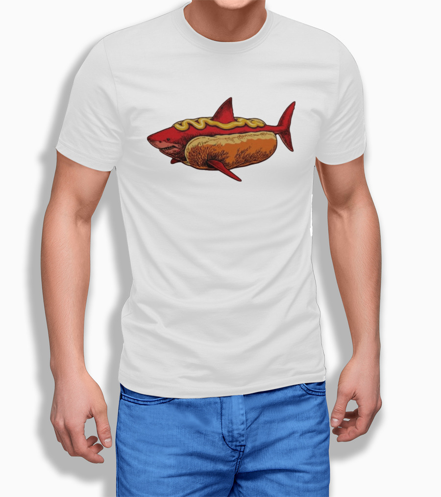 Shark Hot Dog Mustard Mashup Humor T-Shirt