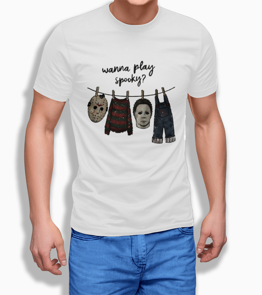 Wanna Play Spooky Halloween Horror Mask And Costume References T-Shirt