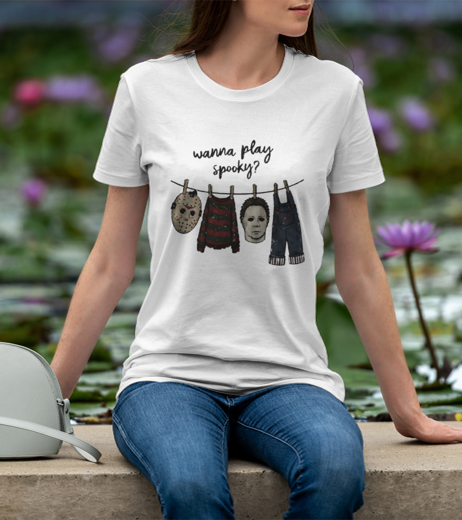 Wanna Play Spooky Halloween Horror Mask And Costume References T-Shirt