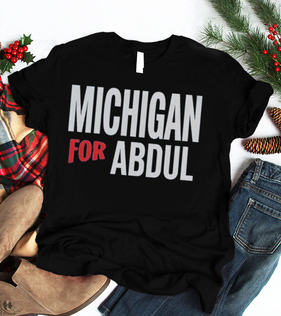 Michigan For Abdul Text Bold Red And White T-Shirt
