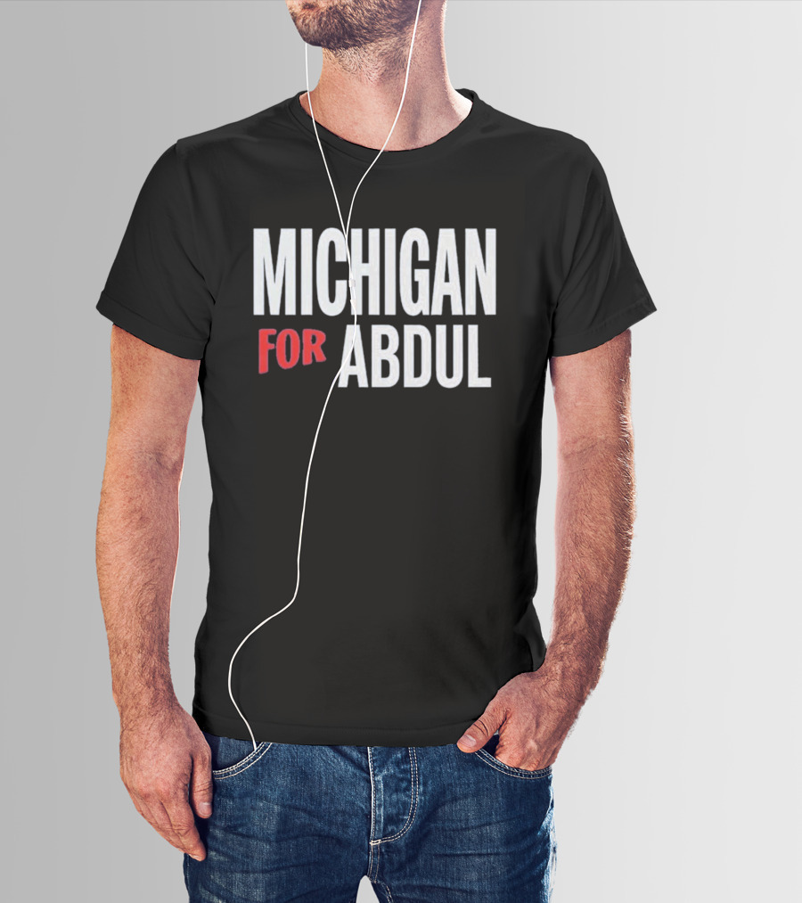 Michigan For Abdul Text Bold Red And White T-Shirt
