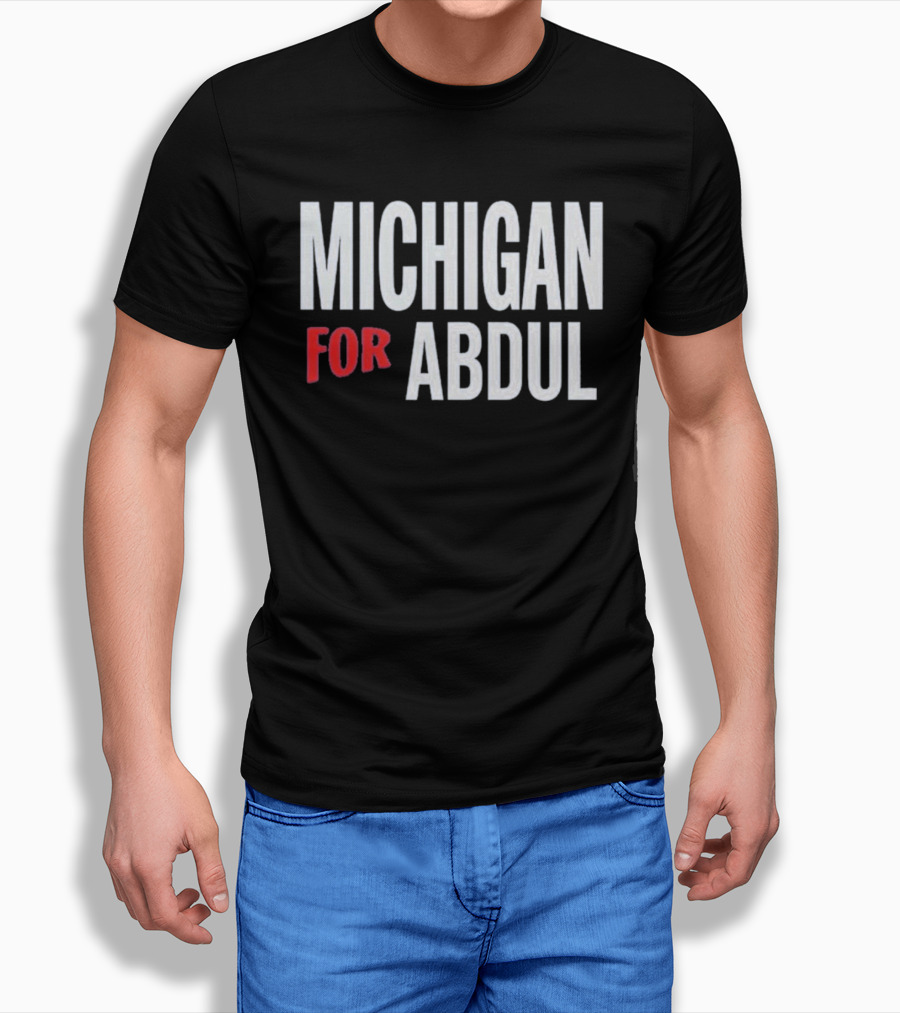 Michigan For Abdul Text Bold Red And White T-Shirt