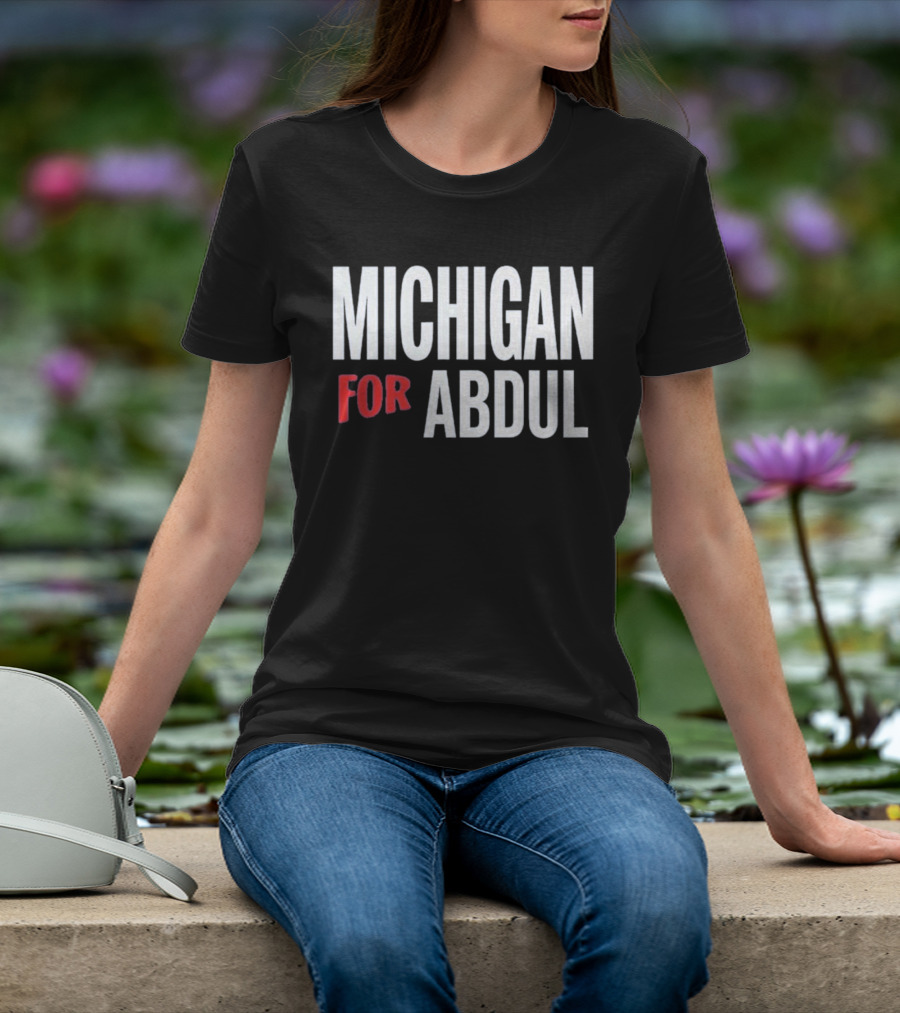 Michigan For Abdul Text Bold Red And White T-Shirt