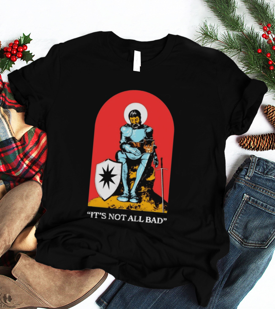 Knight With Armor And Cat Companion On Red T-Shirt