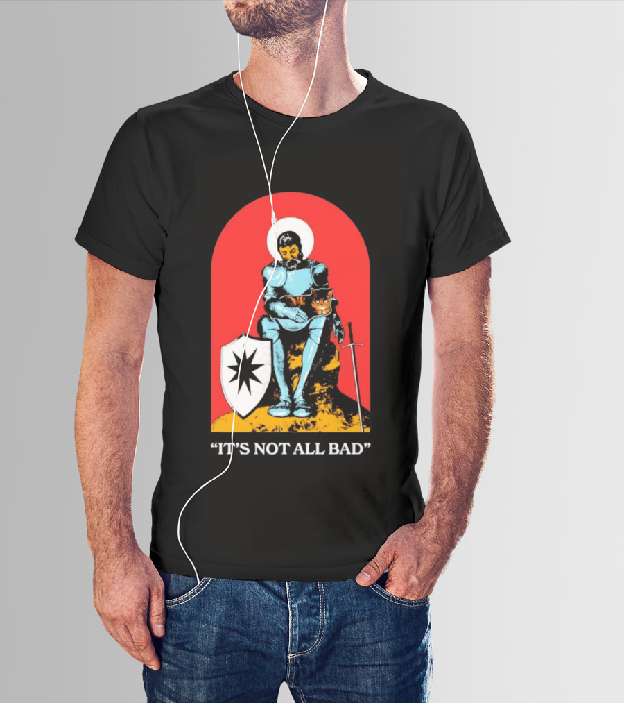 Knight With Armor And Cat Companion On Red T-Shirt