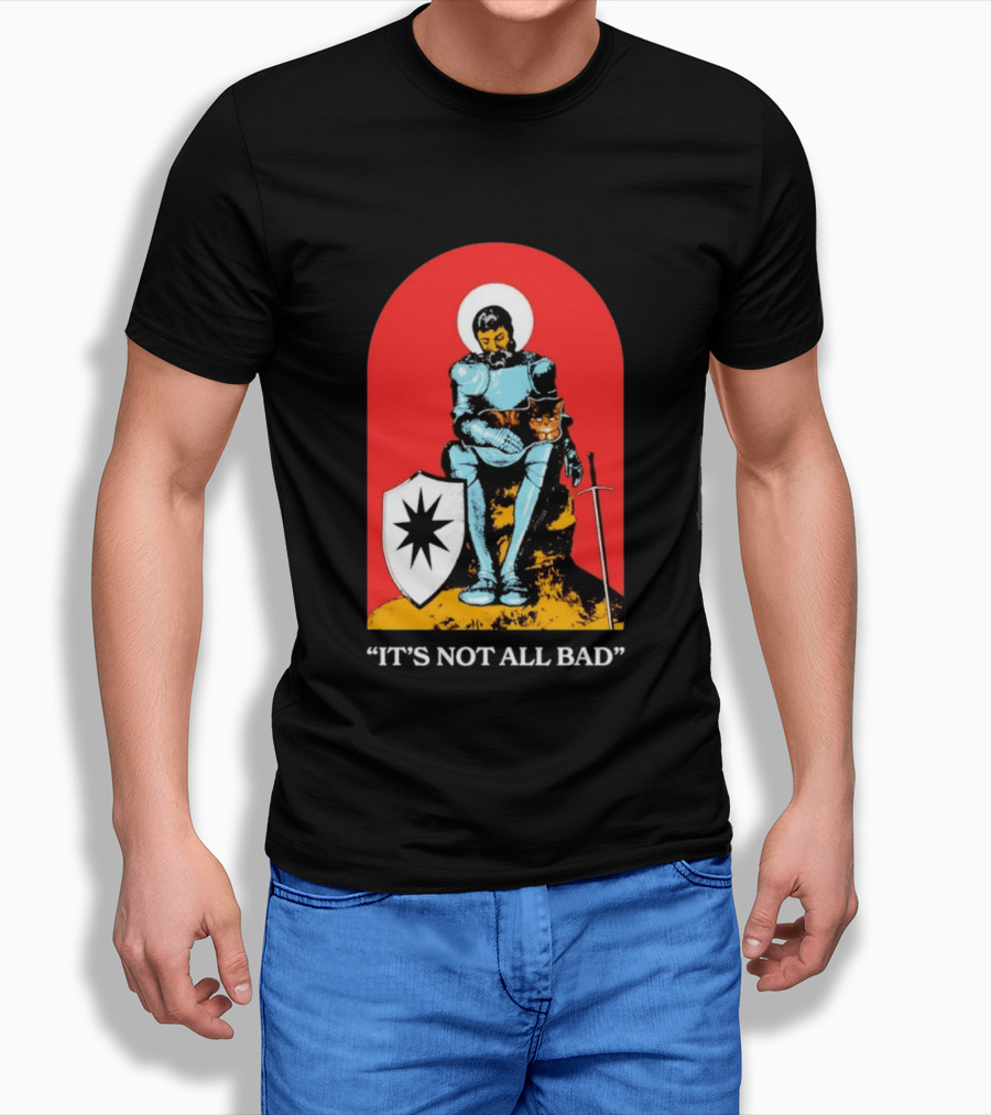 Knight With Armor And Cat Companion On Red T-Shirt
