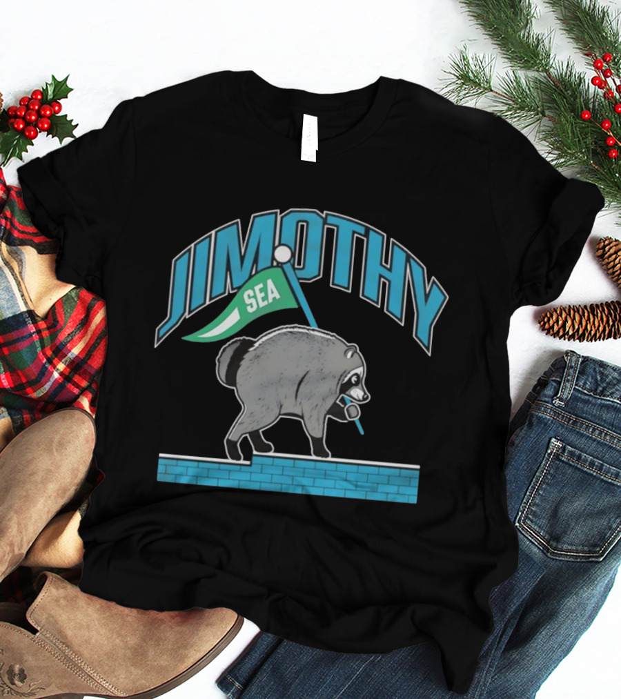 Jimothy SEA Raccoon Holding Flag On Brick Wall T-Shirt