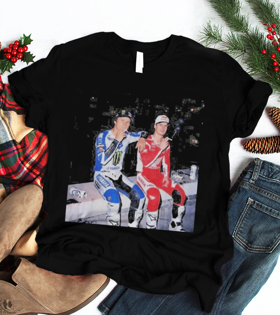 Valentino Rossi Casey Stoner Yamaha Honda Monster Red Bull Racing Motogp Smoking T-Shirt