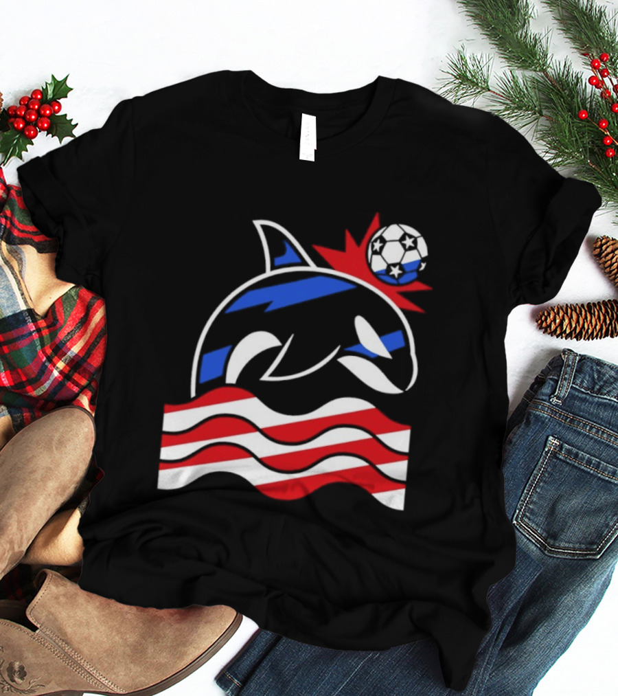 Wild Whale Red White And Blue Waves With Soccer Ball T-Shirt