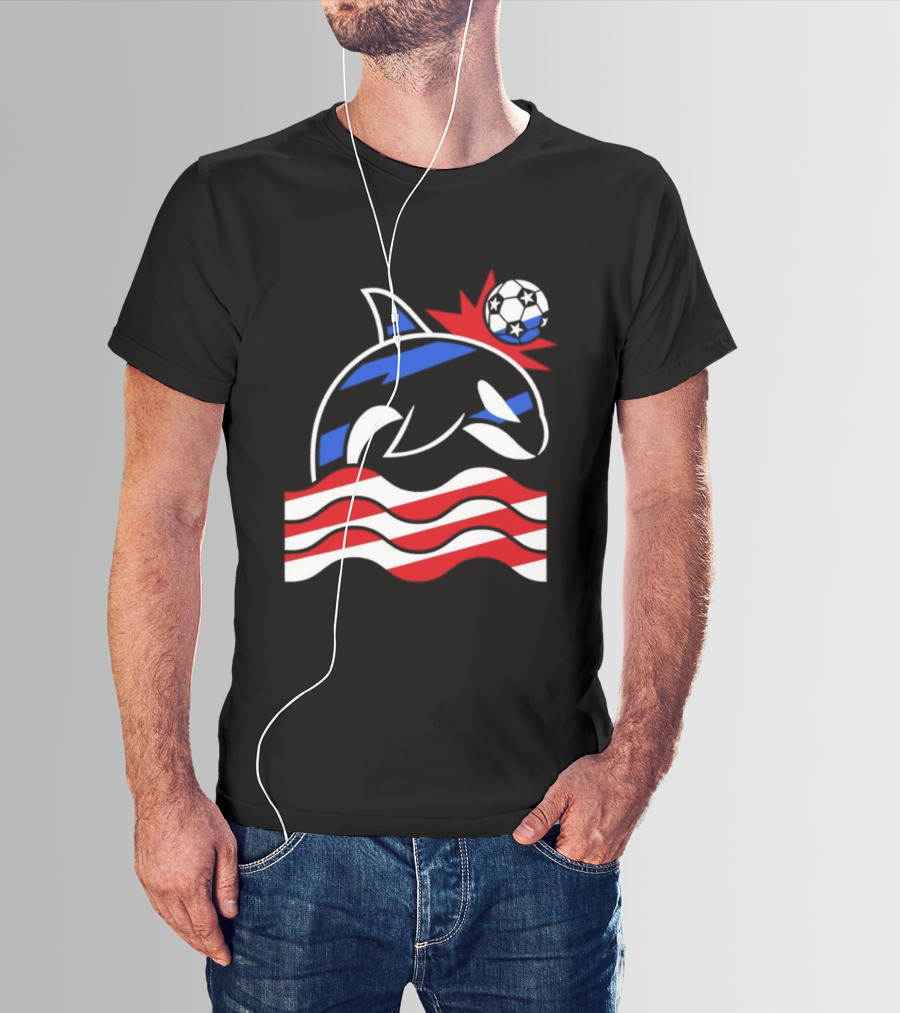 Wild Whale Red White And Blue Waves With Soccer Ball T-Shirt