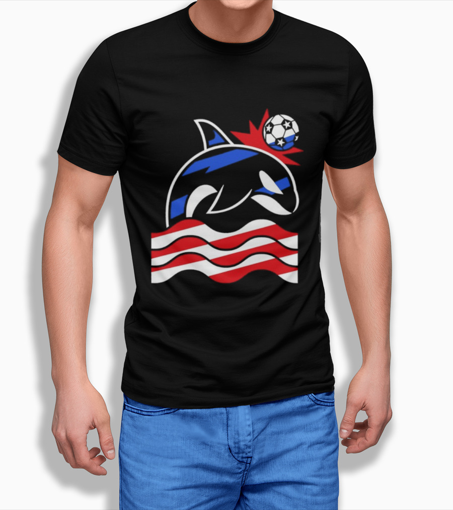 Wild Whale Red White And Blue Waves With Soccer Ball T-Shirt